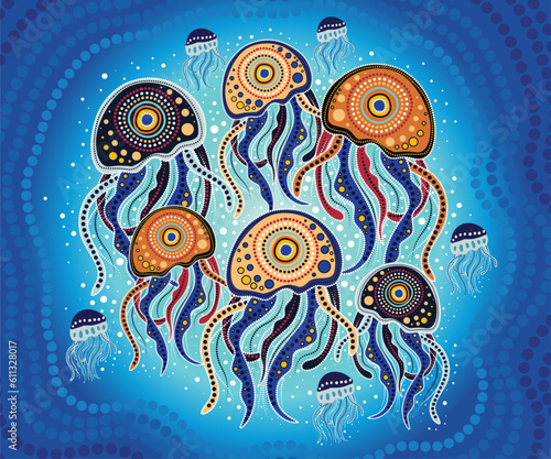 Jellyfish art in aboriginal dot style