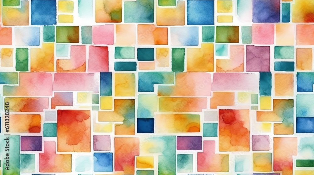 Fanciful Watercolor Geometric Squares Pattern