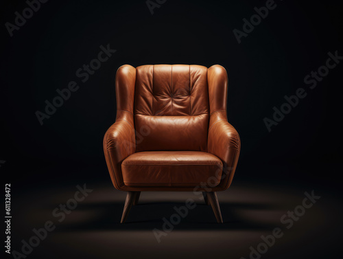 Obraz na płótnie Generative ai illustration of luxurious brown leather armchair w salonie