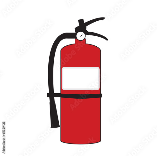 arious red metal fire extinguishers, various forms and nozzles and hoses. Concept of firefighting, eliminating fire and smoke, fire fighting equipment. Vector illustration.