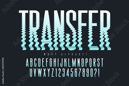 Distorted bright light characters, retro-futuristic original type. Wavy alphabet.