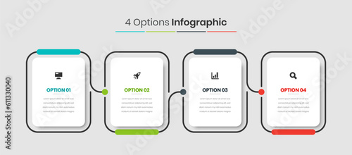 Business Timeline Infographic Presentation Template with Rounded Rectangle Label 4 Options and Icon