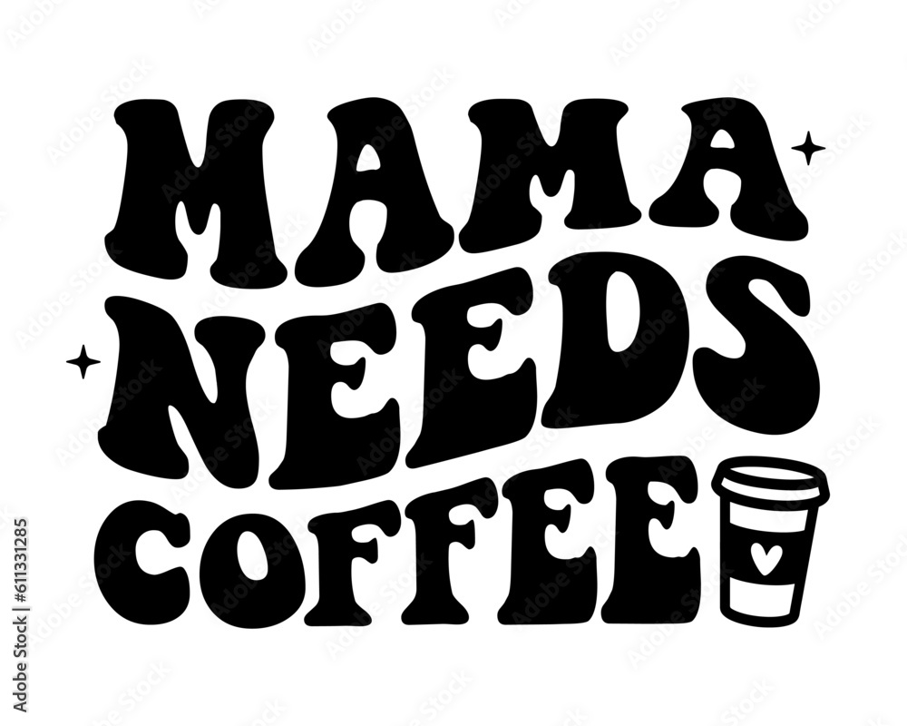 Hand lettering mama groovy retro mom boho hippie text mother quotes vintage wife girl typography wavy text smile face