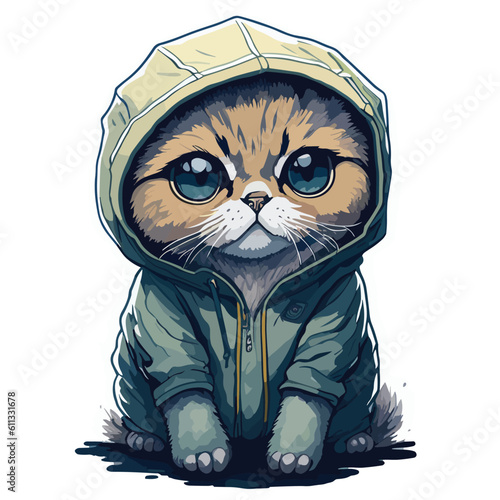 Cute Scottish Fold  , cartoon cat with hoody
