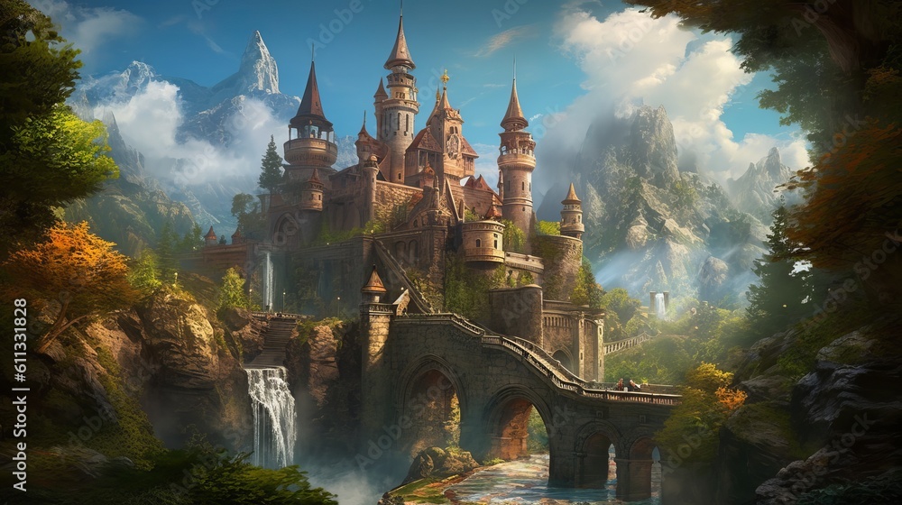 Enchanting HD Depictions of Fantasy Worlds: Immerse Yourself in a Breathtaking Journey of Magic and Imagination, castle in the night, wallpaper, Generative AI
