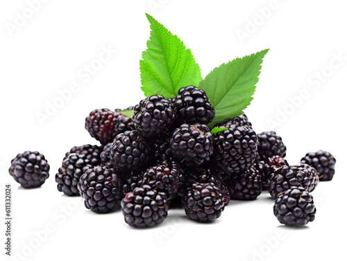 Blackberries in a pile isolated on a transparent or white background, png photo