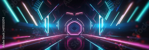 abstract background esports scifi gaming video game futuristic neon glow chamber, banner, generative AI © Ash
