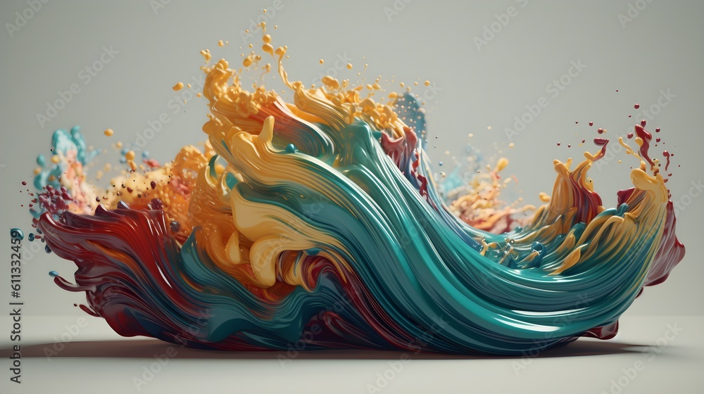 Whimsical colorful waves of enchantment, abstract paint wave design