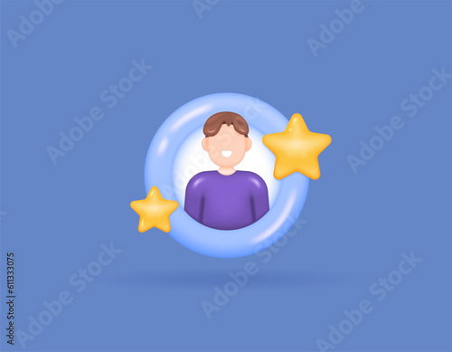 bestemployee of the month. Star workers or superstars. special person. awards and achievements. A man in the frame and surrounded by stars. symbols or icons. 3D concept design and realistic. vector