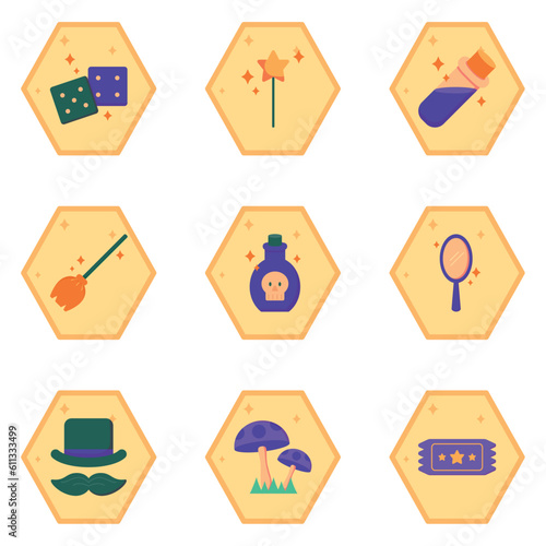 magic vector icon set with yellow background