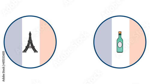 vector icon set of french culture with blue white and red color background