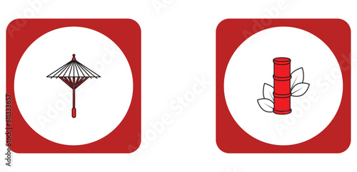 vector icon set of japanese culture with red border