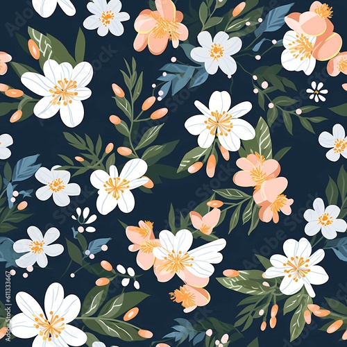 Seamless floral tile pattern background design wallpaper  ecology leaf flowers nature  Generative AI