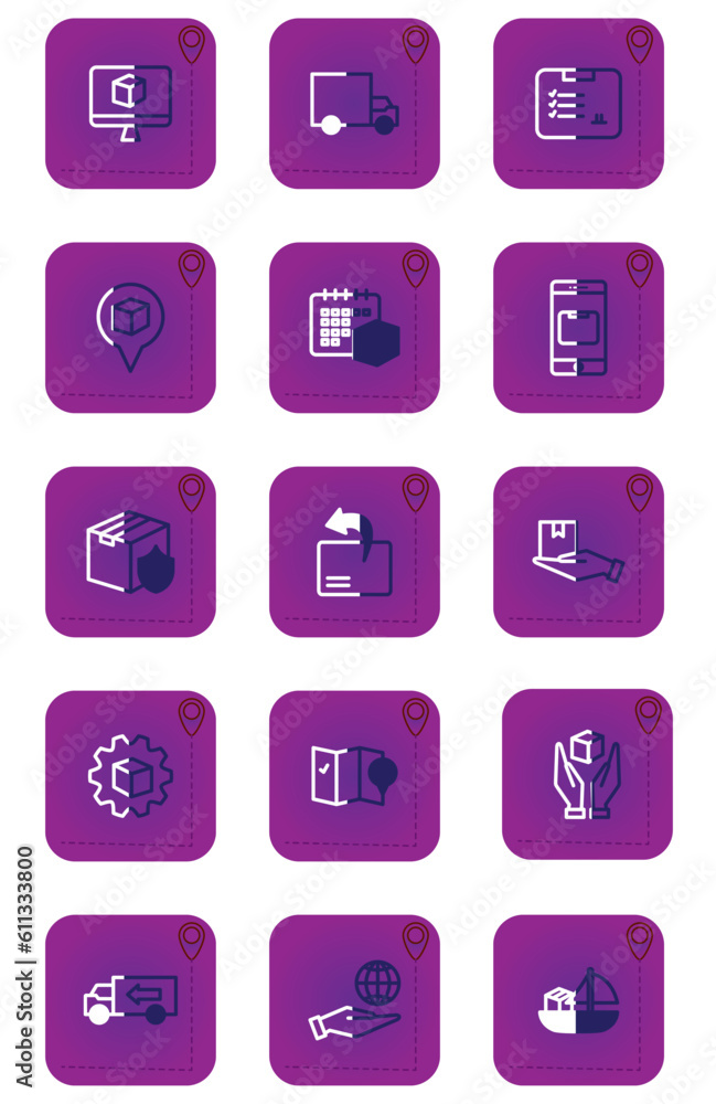 merchandise shipping vector icon set with purple background merchandise shipping vector icon set with purple background
