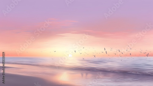 Tranquil Sunrise Beach  Serene Nature Scene with Pink  Purple  and Orange Sky  sunset over the sea  beach wallpaper  Generative AI