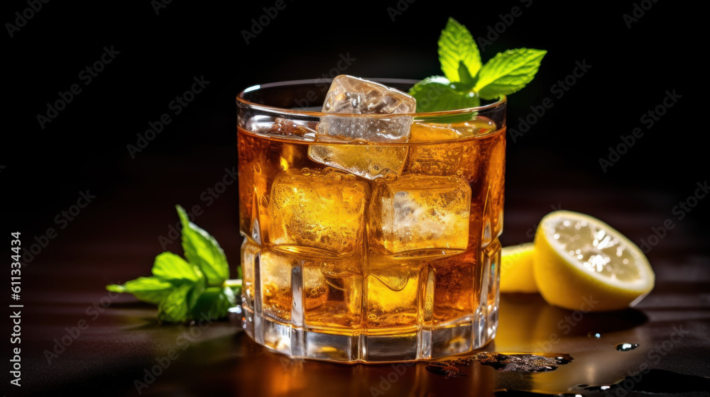 tea with lemon and ice cube. generative ai tea with lemon and ice cube. generative ai