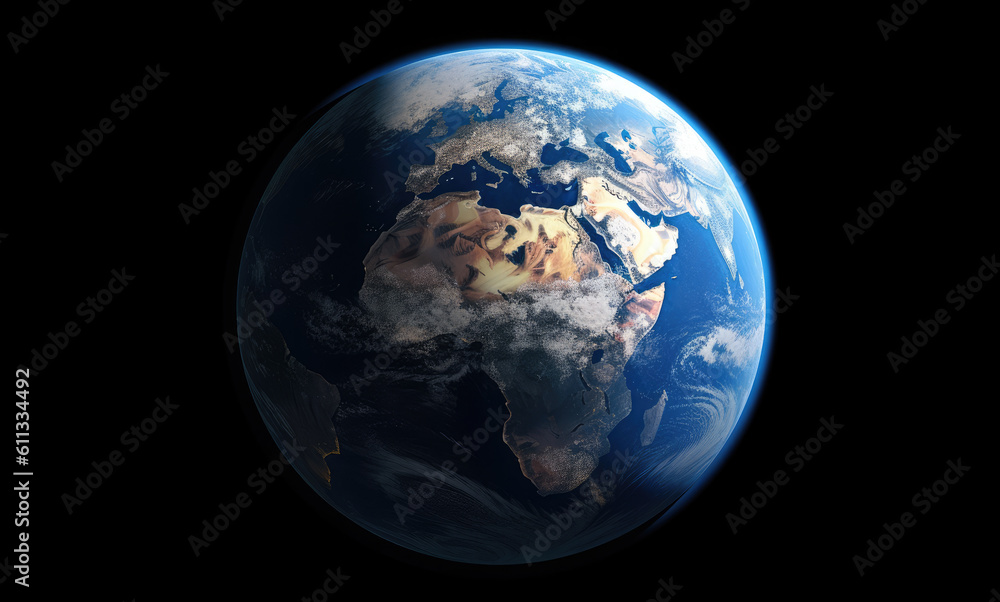 Planet earth in viewed from space from space, atmospheric lighting, panoramic scale, Blue planet. Generative Ai.