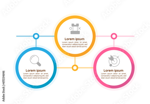 Business goals infographic chart design template. Editable infochart with icons. Instructional graphics with 3 step sequence. Visual data presentation. Quicksand Bold, Medium fonts used