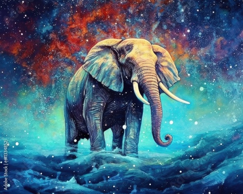 art elephant in space . dreamlike background with elephant . Hand Drawn Style illustration © PinkiePie