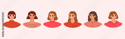 Set of female user portraits. Collection of varios women faces