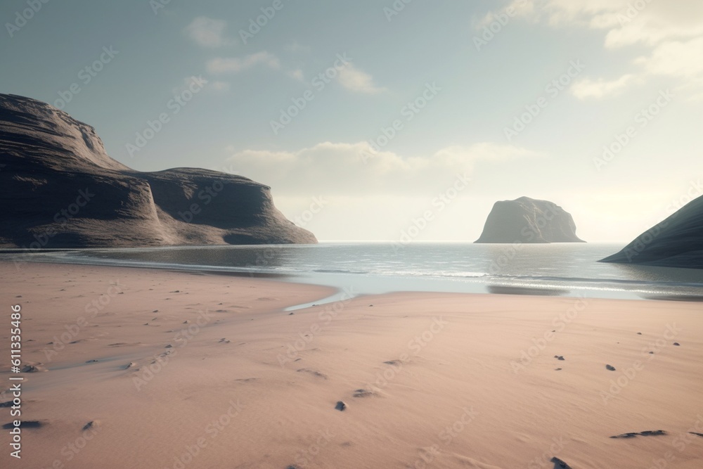 A minimalist landscape with a scenic beach or coastline, Generative AI