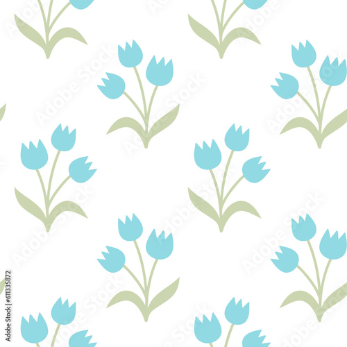 Seamless pattern of hand drawn of doodle tulips on isolated background. Design for Mother’s day, Easter, springtime and summertime celebration, scrapbooking, textile, home decor, paper craft.