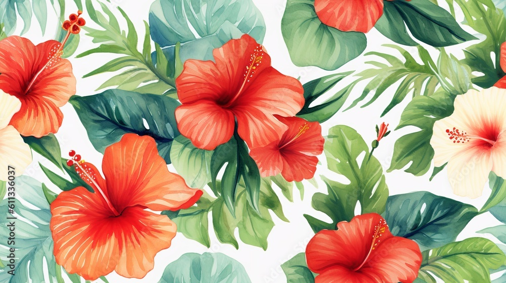 Tropical Watercolor Hibiscus Pattern Tropical Watercolor Hibiscus Pattern