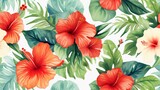 Tropical Watercolor Hibiscus Pattern