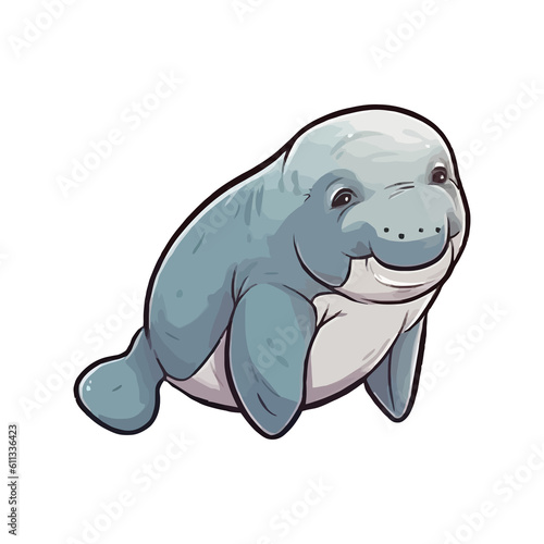 Curious Manatee  Engaging 2D Illustration Featuring a Charming Inquisitive Face