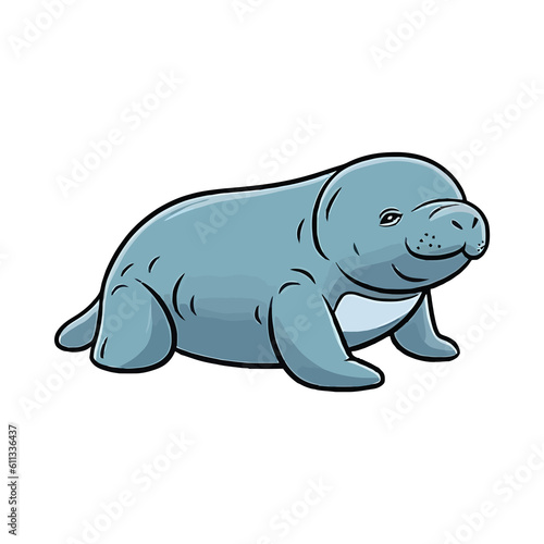 Curious Manatee  Engaging 2D Illustration Featuring a Charming Inquisitive Face