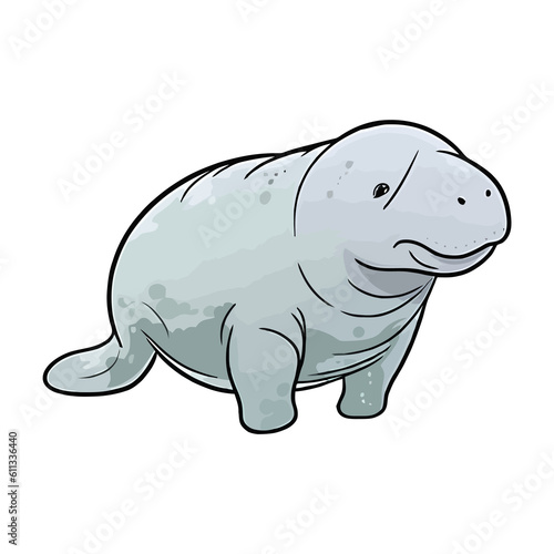 Curious Manatee: Engaging 2D Illustration Featuring a Charming Inquisitive Face © pisan