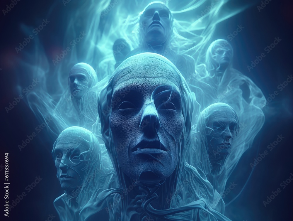 Fototapeta premium portrait of a person in a background depicting demons and mental health problems.