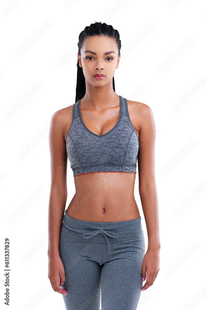Gym, fitness and body portrait of woman isolated on transparent png background at workout or sports training. Exercise, health motivation and wellness, female athlete in sportswear and serious face. Gym, fitness and body portrait of woman isolated on transparent png background at workout or sports training. Exercise, health motivation and wellness, female athlete in sportswear and serious face.