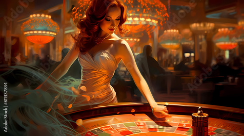 Obraz na płótnie Illustration of entertainment and gambling in a luxury casino w salonie