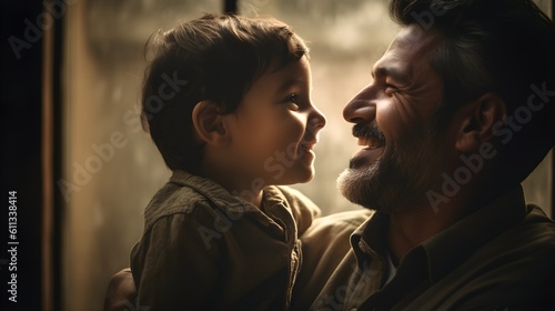 Fictional Persons. Precious connection, authentic picture celebrating the deep affection of father and child