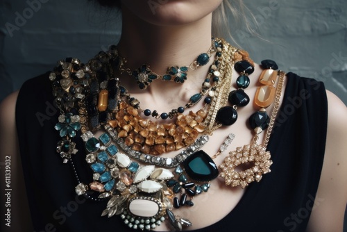 a collection of stunning statement necklaces, each with its own unique design, created with generative ai