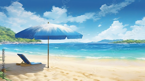 beach with umbrella, Indulge in the allure of summer with ultra detail HD backgrounds that transport you to idyllic sunny beach with golden sand and vibrant umbrellas, Generative AI