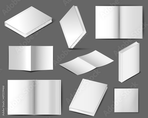 Set of Empty book mockup. Realistic blank book in hardcover in different angles. Applicable for design presentation. Mock Up Template Ready For Your Design. Vector EPS10