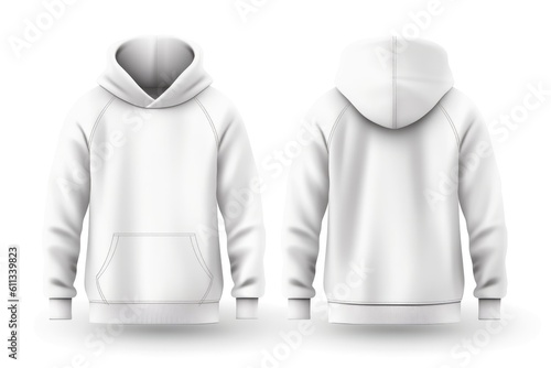 Front and Back of an Editable male white Hoodie. Generative AI