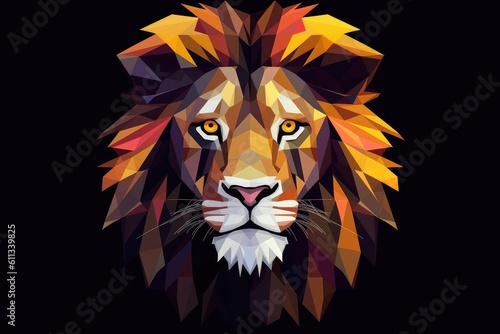 Low poly style portrait of a lion on a dark background. Generative AI