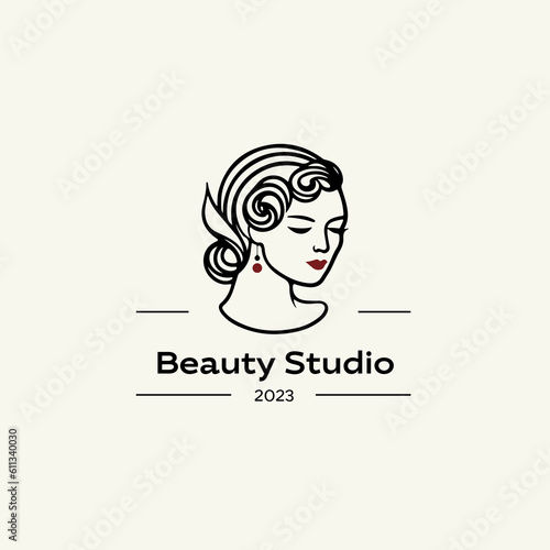 Illustration logotype icon mascot minimalism for beauty salon isolated on light background.