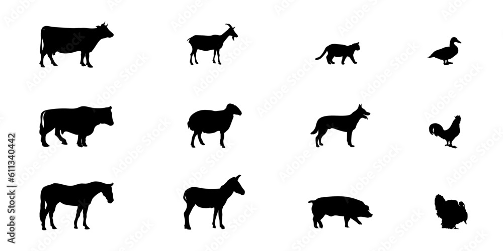 Farm Animals Silhouette Free Vector