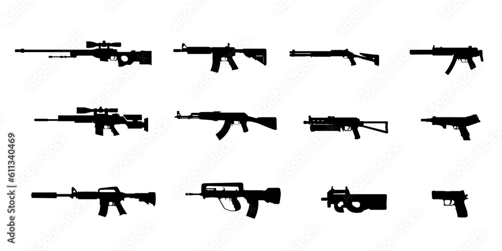 Weaponry Guns Silhouette Set