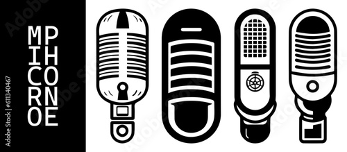 microphones illustration, microphone set, icons, black and white