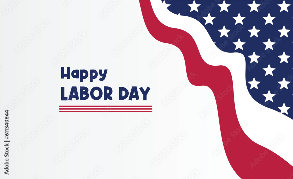 Obraz premium Happy Labor Day template American national holiday illustration with US flag ornament, design for banner, greeting card, invitation, social media, web.