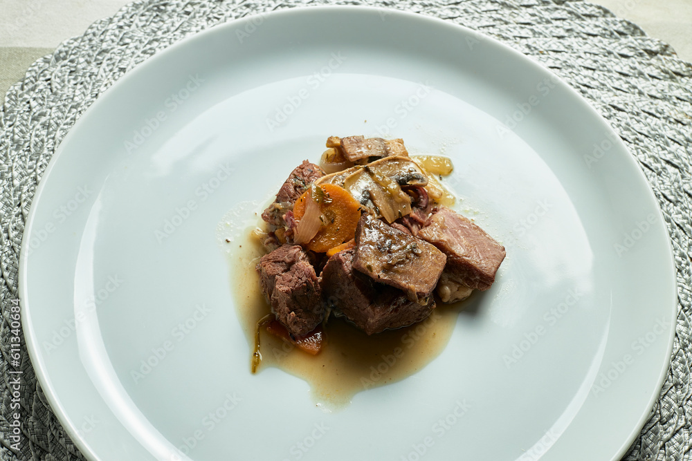 Bourguignon beef dish. Typical French food recipe Bourguignon beef dish. Typical French food recipe