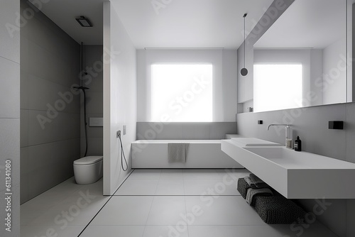 Minimalist and Sleek Backgrounds  Embrace Simplicity with Clean and Uncluttered Aesthetics  modern bathroom interior with bathtub  Generative AI