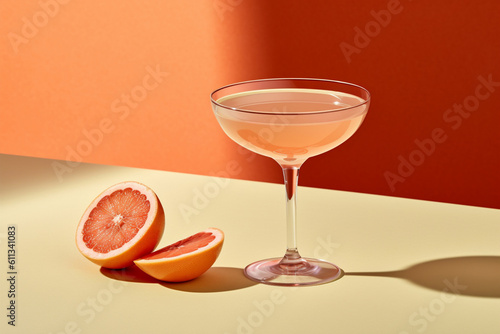 Alcoholic summer cocktail on a modern clean background with sunlight from the window. Generative AI