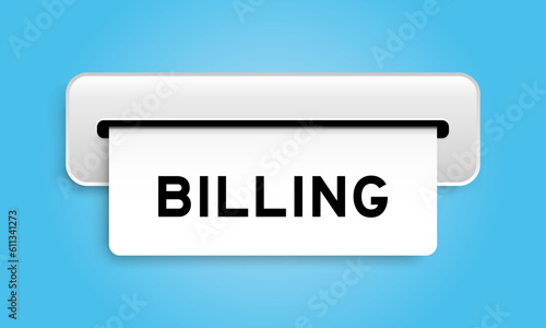 White coupon banner with word billing from machine on blue color background