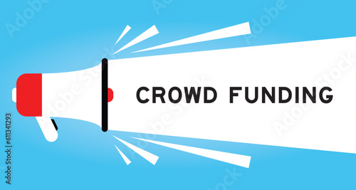 Color megaphone icon with word crowd funding in white banner on blue background